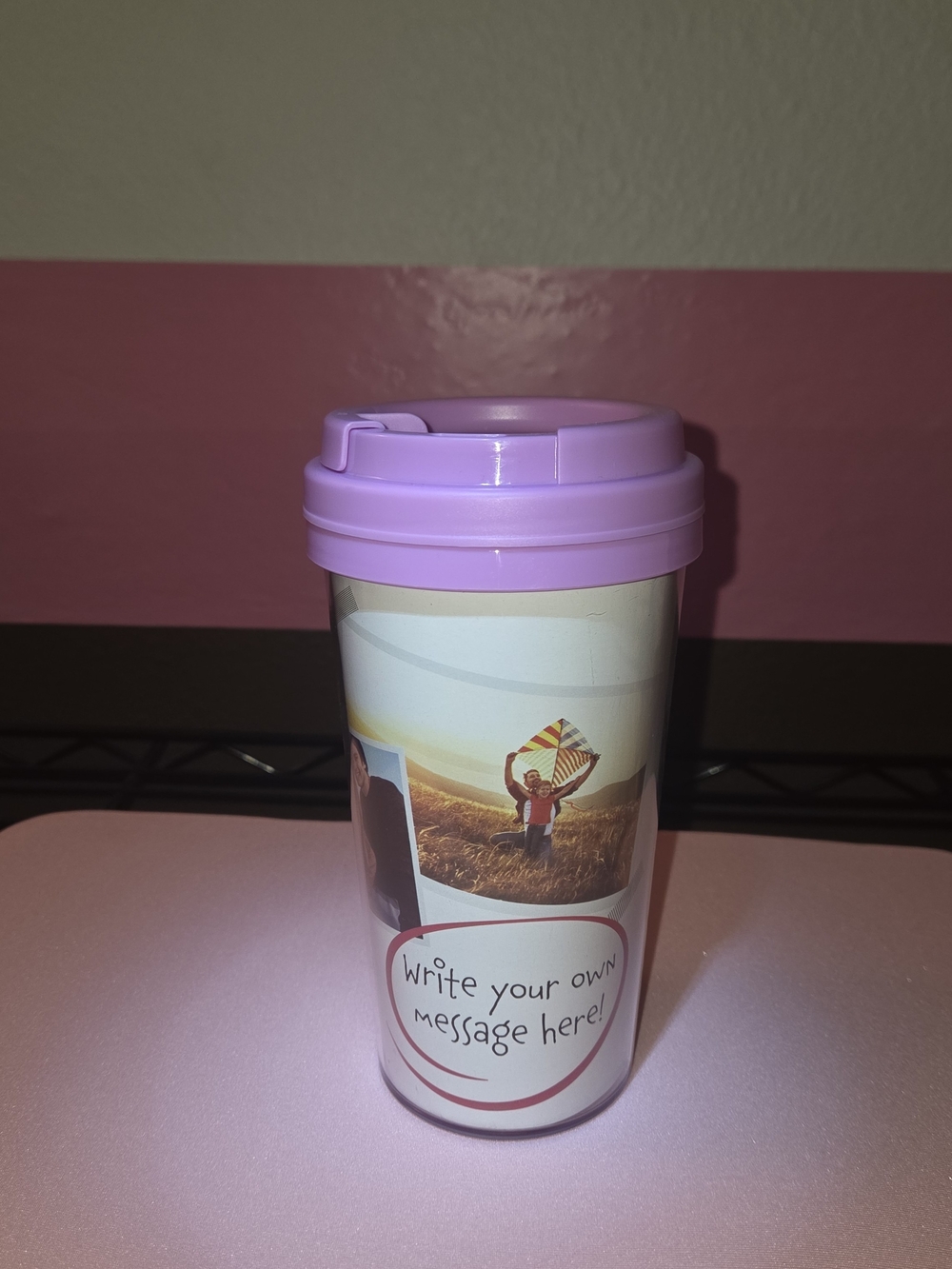 Reusable Travel Mug with Pink Lid - Customizable Drink Tumbler
